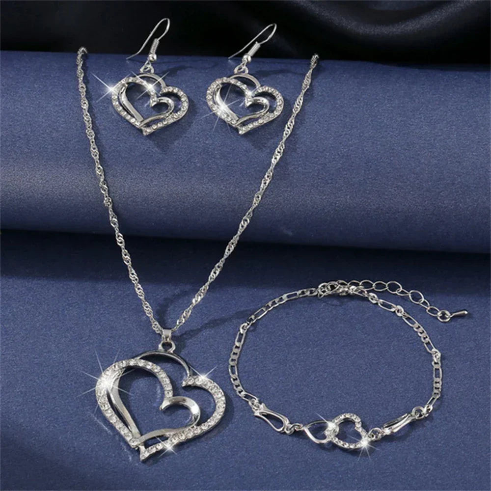 Double Heart Necklace Jewelry Set ๐๐