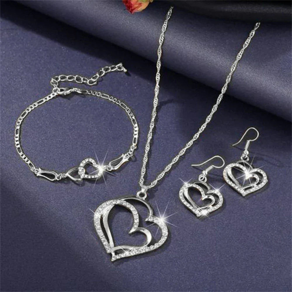 Double Heart Necklace Jewelry Set ๐๐