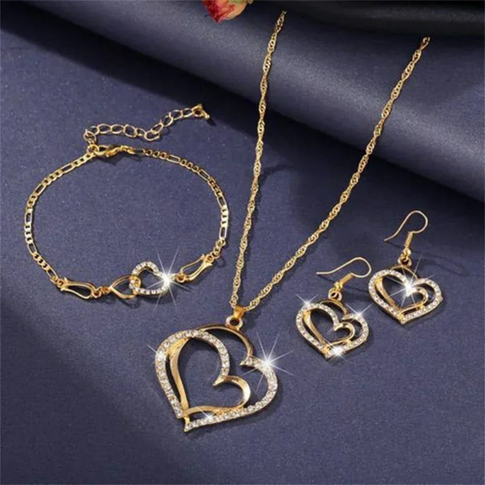 Double Heart Necklace Jewelry Set ๐๐