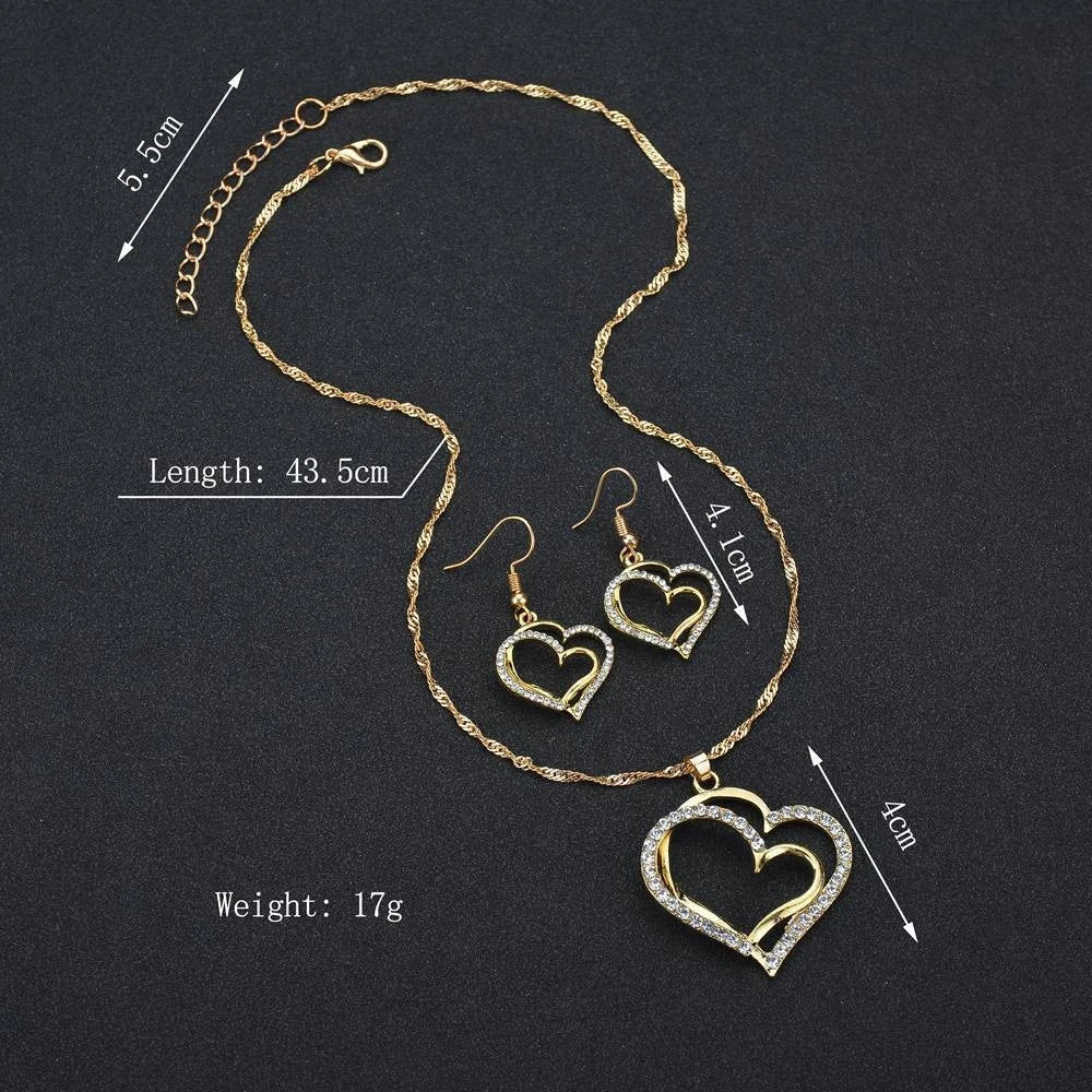 Double Heart Necklace Jewelry Set ๐๐