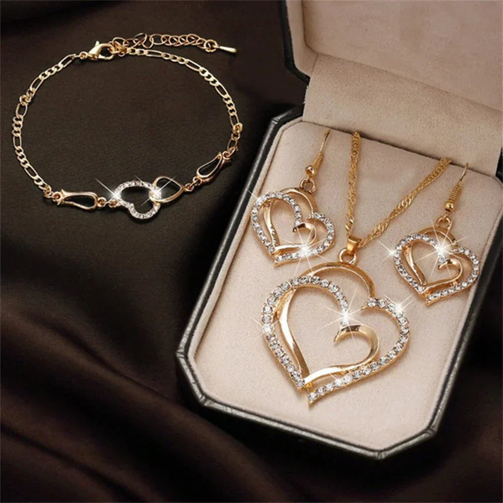 Double Heart Necklace Jewelry Set ๐๐